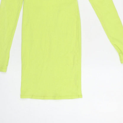Collusion Women Yellow UK 8 Bodycon Ribbed Backless Mock Neck Dress