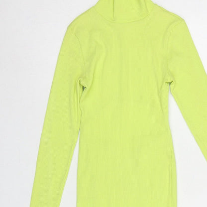 Collusion Women Yellow UK 8 Bodycon Ribbed Backless Mock Neck Dress