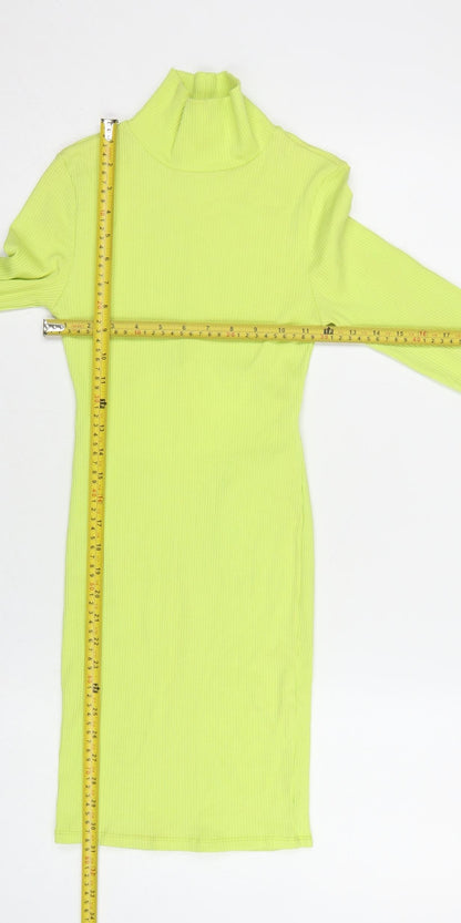 Collusion Women Yellow UK 8 Bodycon Ribbed Backless Mock Neck Dress