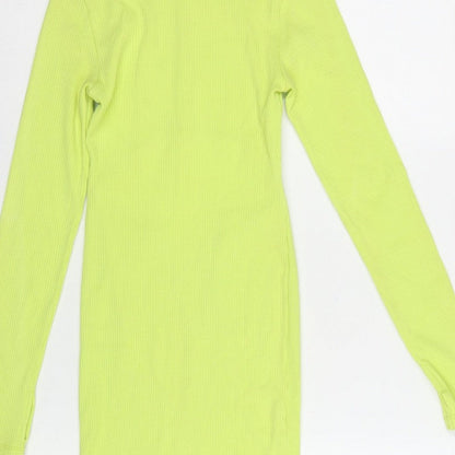 Collusion Women Yellow UK 8 Bodycon Ribbed Backless Mock Neck Dress