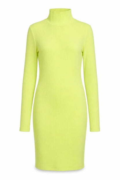 Collusion Women Yellow UK 8 Bodycon Ribbed Backless Mock Neck Dress
