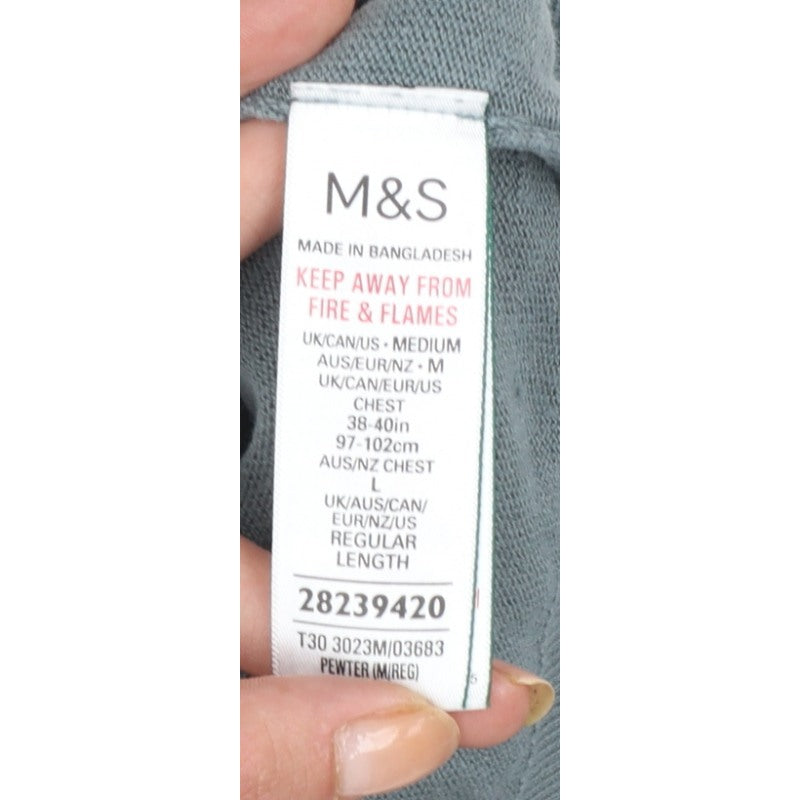 Marks and Spencer Men’s Grey M V-Neck Pure Cotton Pullover Jumper