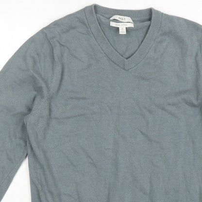 Marks and Spencer Men’s Grey M V-Neck Pure Cotton Pullover Jumper