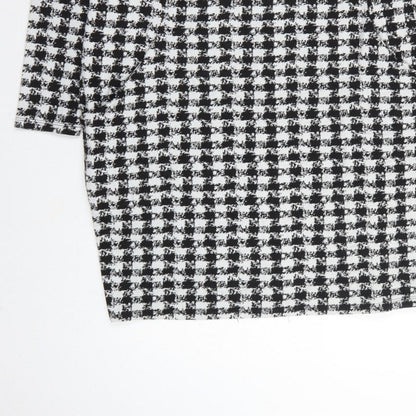 Wallis Women Black White Houndstooth Shift Dress UK 16 Long Sleeve