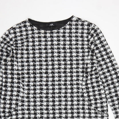 Wallis Women Black White Houndstooth Shift Dress UK 16 Long Sleeve