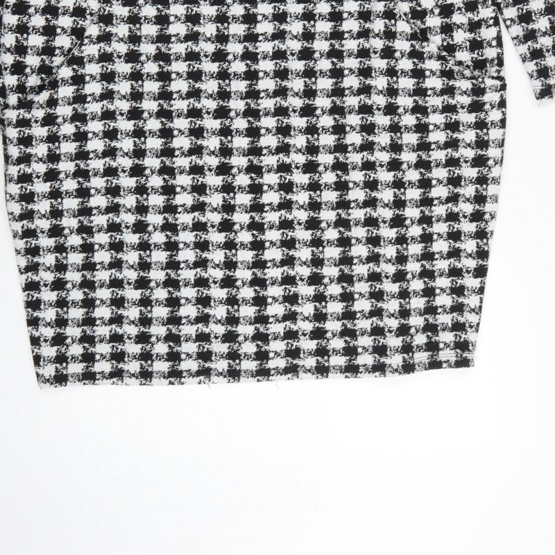 Wallis Women Black White Houndstooth Shift Dress UK 16 Long Sleeve