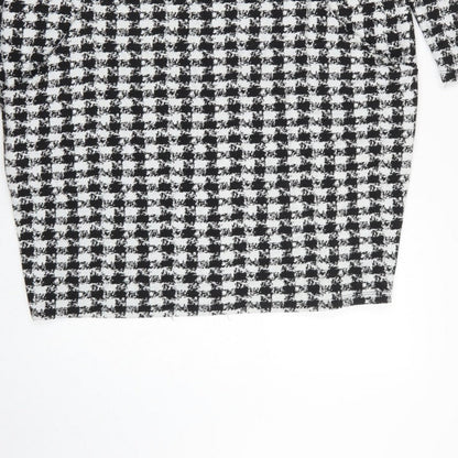 Wallis Women Black White Houndstooth Shift Dress UK 16 Long Sleeve