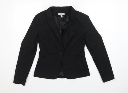 H&M Women Black UK 10 Tailored Single-Breasted Lined Blazer