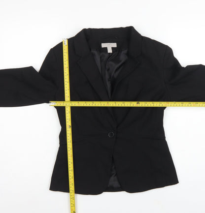 H&M Women Black UK 10 Tailored Single-Breasted Lined Blazer