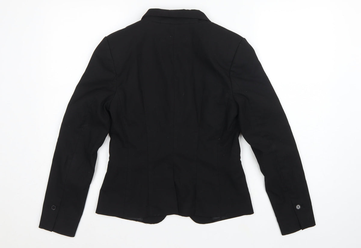 H&M Women Black UK 10 Tailored Single-Breasted Lined Blazer