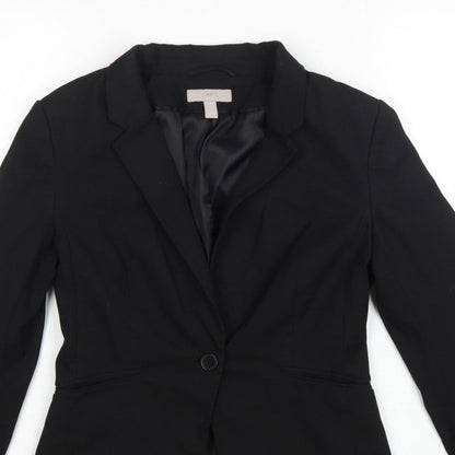 H&M Women Black UK 10 Tailored Single-Breasted Lined Blazer