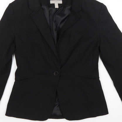 H&M Women Black UK 10 Tailored Single-Breasted Lined Blazer