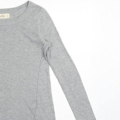 Hollister Women Grey S Slim Fit Round Neck Knit Pullover Jumper