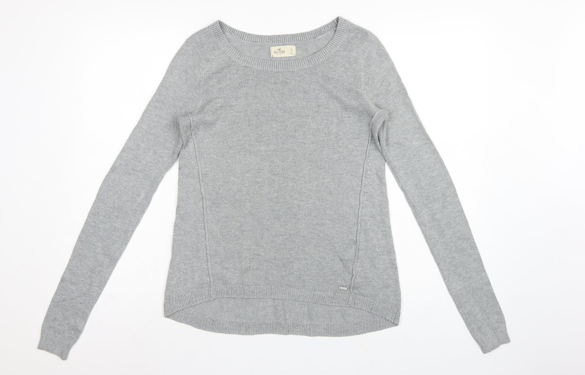 Hollister Women Grey S Slim Fit Round Neck Knit Pullover Jumper