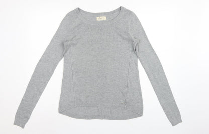 Hollister Women Grey S Slim Fit Round Neck Knit Pullover Jumper