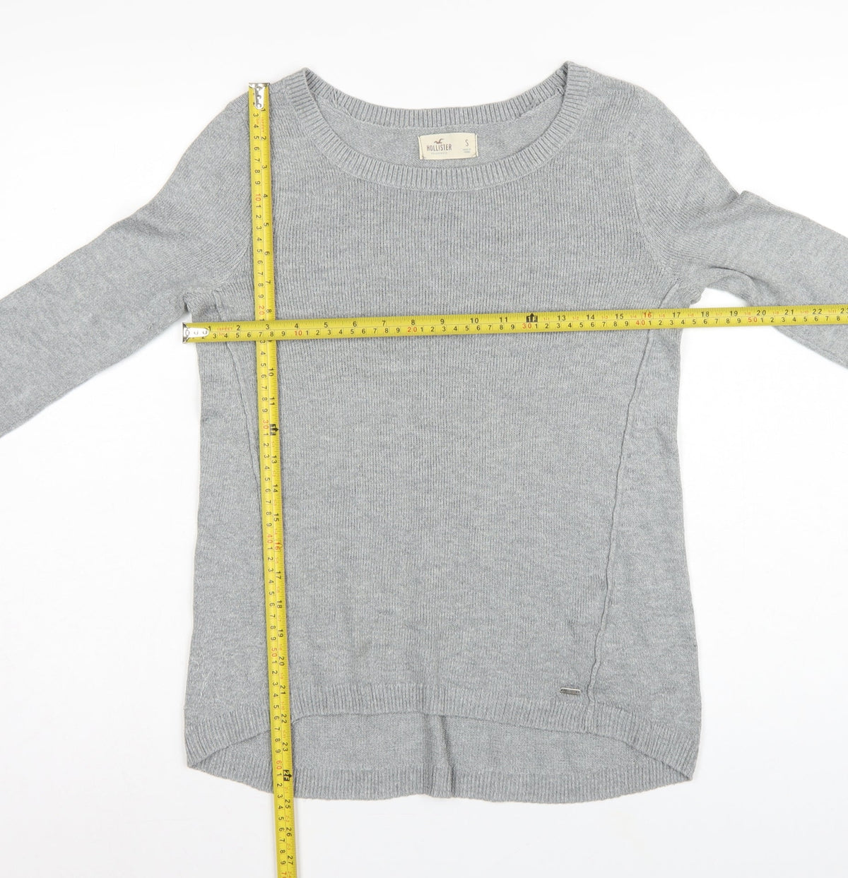 Hollister Women Grey S Slim Fit Round Neck Knit Pullover Jumper