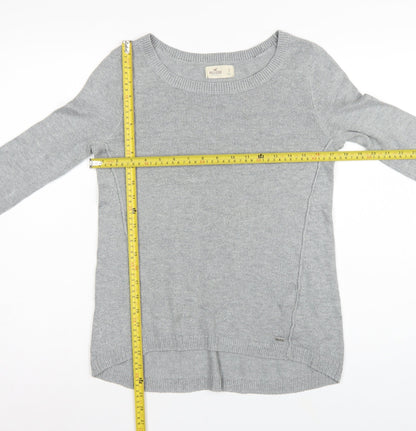 Hollister Women Grey S Slim Fit Round Neck Knit Pullover Jumper