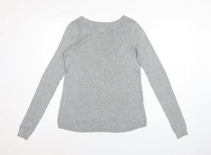 Hollister Women Grey S Slim Fit Round Neck Knit Pullover Jumper