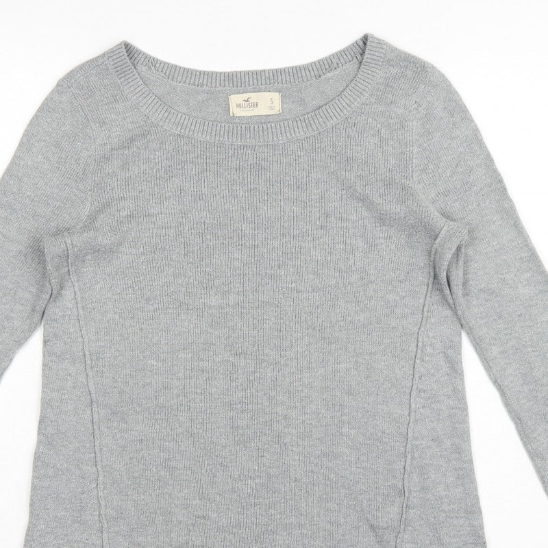 Hollister Women Grey S Slim Fit Round Neck Knit Pullover Jumper