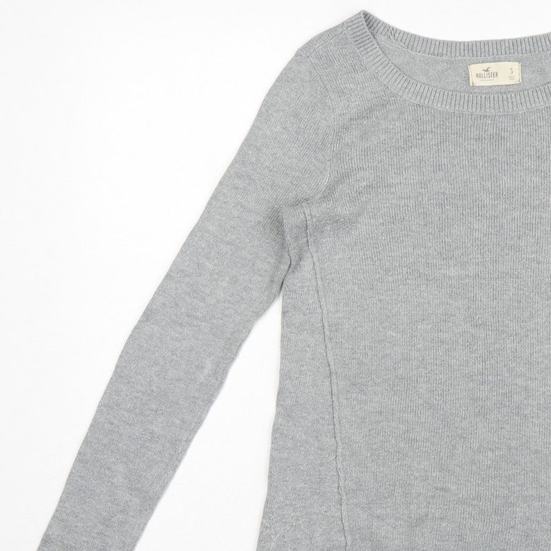 Hollister Women Grey S Slim Fit Round Neck Knit Pullover Jumper