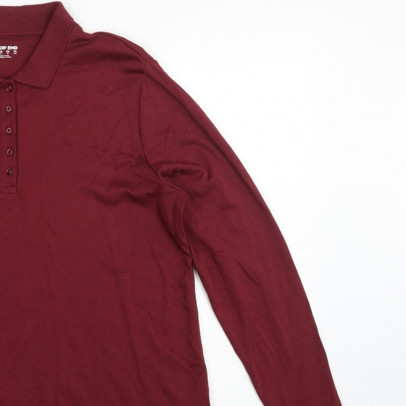 Lands' End Women Red XL Long Sleeve Cotton Polo Shirt Basic