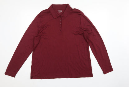 Lands' End Women Red XL Long Sleeve Cotton Polo Shirt Basic