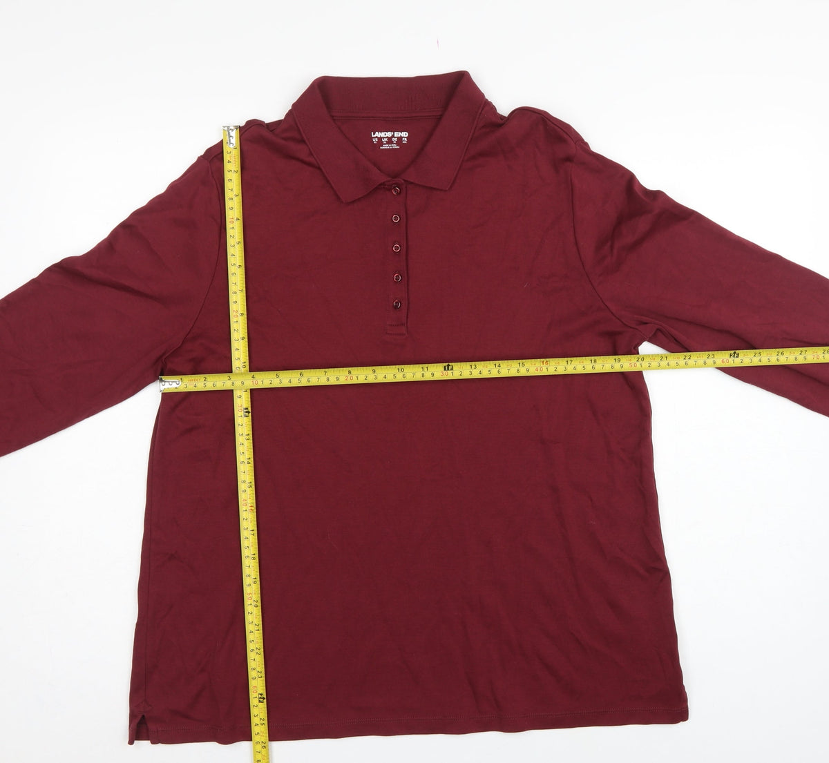 Lands' End Women Red XL Long Sleeve Cotton Polo Shirt Basic