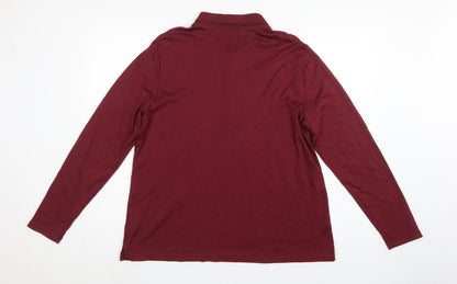 Lands' End Women Red XL Long Sleeve Cotton Polo Shirt Basic
