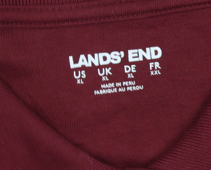Lands' End Women Red XL Long Sleeve Cotton Polo Shirt Basic