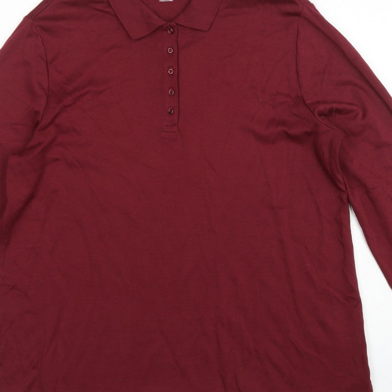 Lands' End Women Red XL Long Sleeve Cotton Polo Shirt Basic