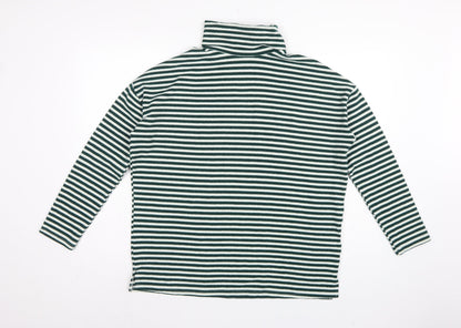 New Look Women Green White Striped Roll Neck Basic Top UK 14