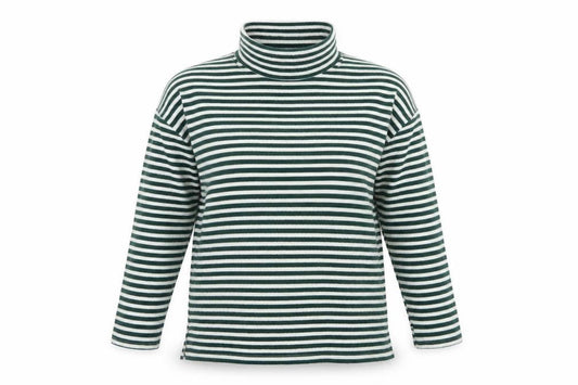 New Look Women Green White Striped Roll Neck Basic Top UK 14