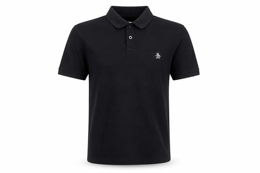 Front view of Original Penguin Men’s Black S Cotton Logo Short Sleeve Polo Shirt