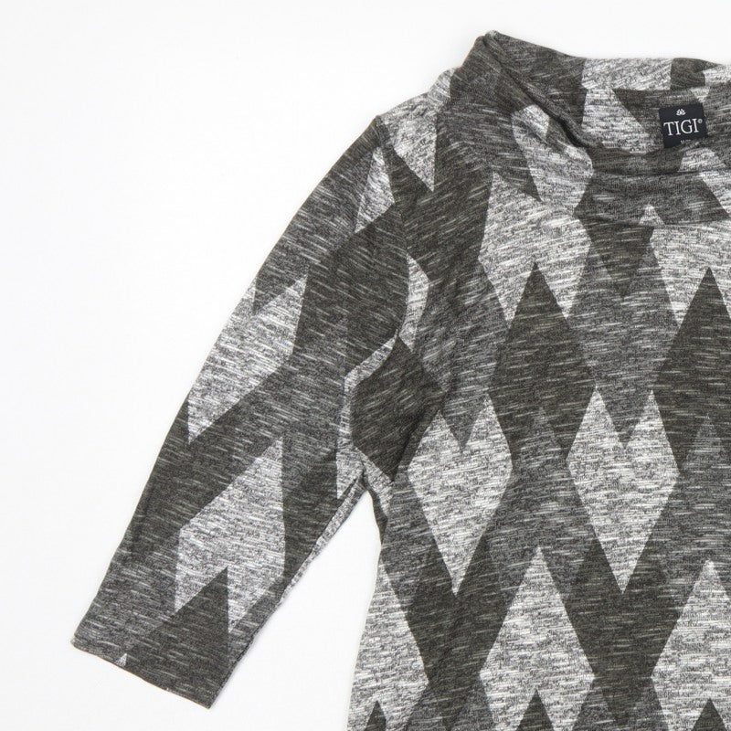 TIGI Women Grey Argyle Cowl Neck Knit Tunic Top UK 14/16