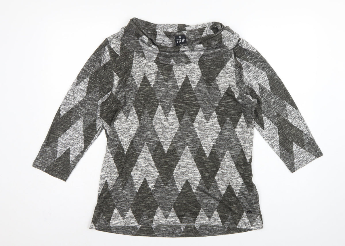 TIGI Women Grey Argyle Cowl Neck Knit Tunic Top UK 14/16
