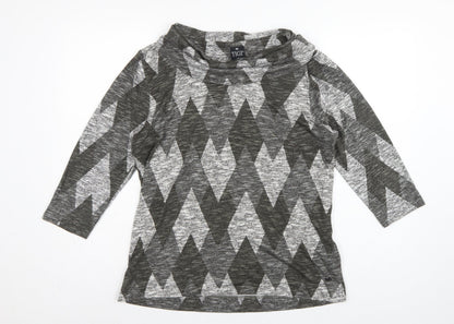 TIGI Women Grey Argyle Cowl Neck Knit Tunic Top UK 14/16