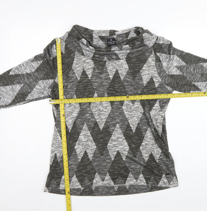 TIGI Women Grey Argyle Cowl Neck Knit Tunic Top UK 14/16
