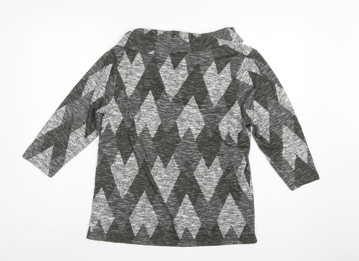 TIGI Women Grey Argyle Cowl Neck Knit Tunic Top UK 14/16