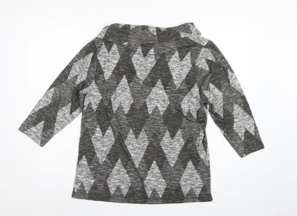 TIGI Women Grey Argyle Cowl Neck Knit Tunic Top UK 14/16