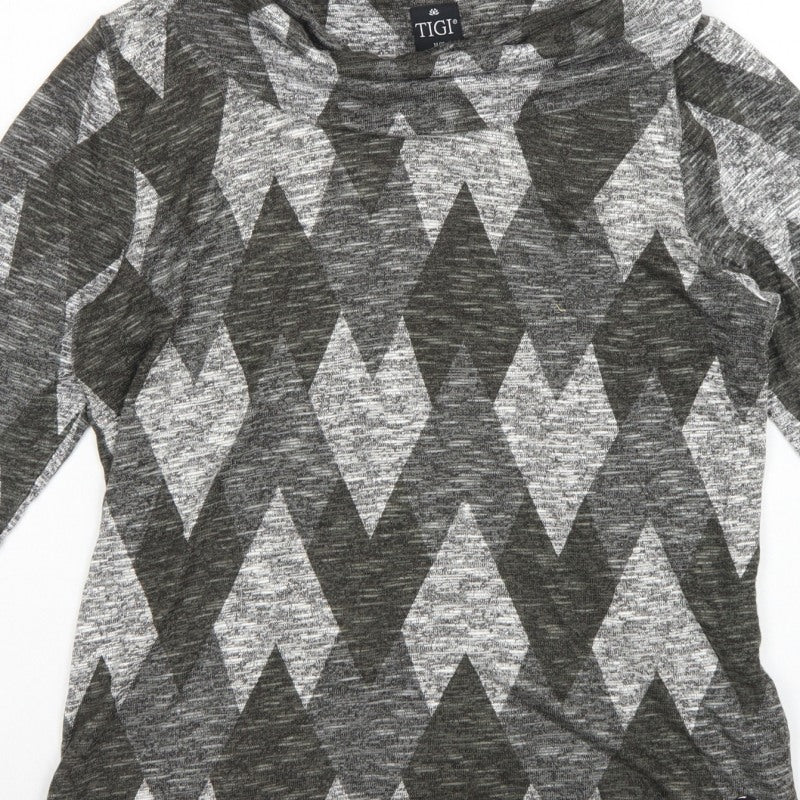 TIGI Women Grey Argyle Cowl Neck Knit Tunic Top UK 14/16