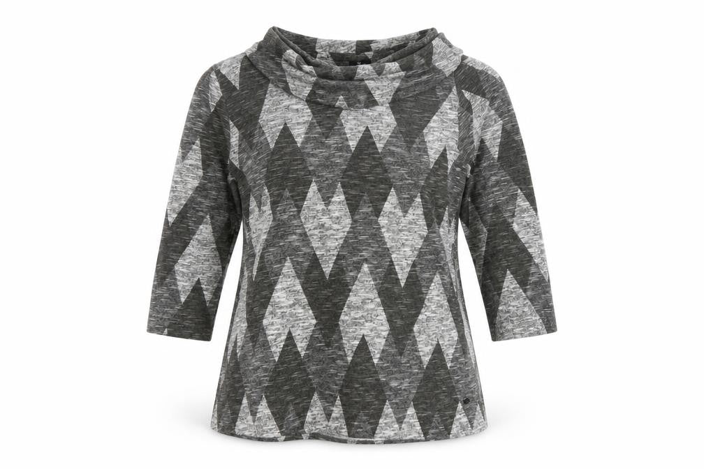 TIGI Women Grey Argyle Cowl Neck Knit Tunic Top UK 14/16