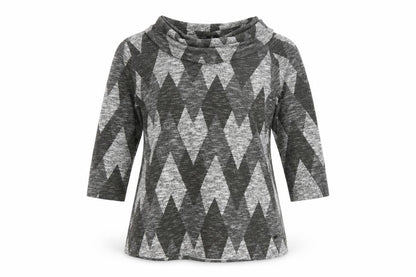 TIGI Women Grey Argyle Cowl Neck Knit Tunic Top UK 14/16