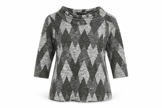 TIGI Women Grey Argyle Cowl Neck Knit Tunic Top UK 14/16
