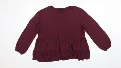 New Look Women Purple UK 16 Tiered Ruffle Tunic Blouse Long Sleeve