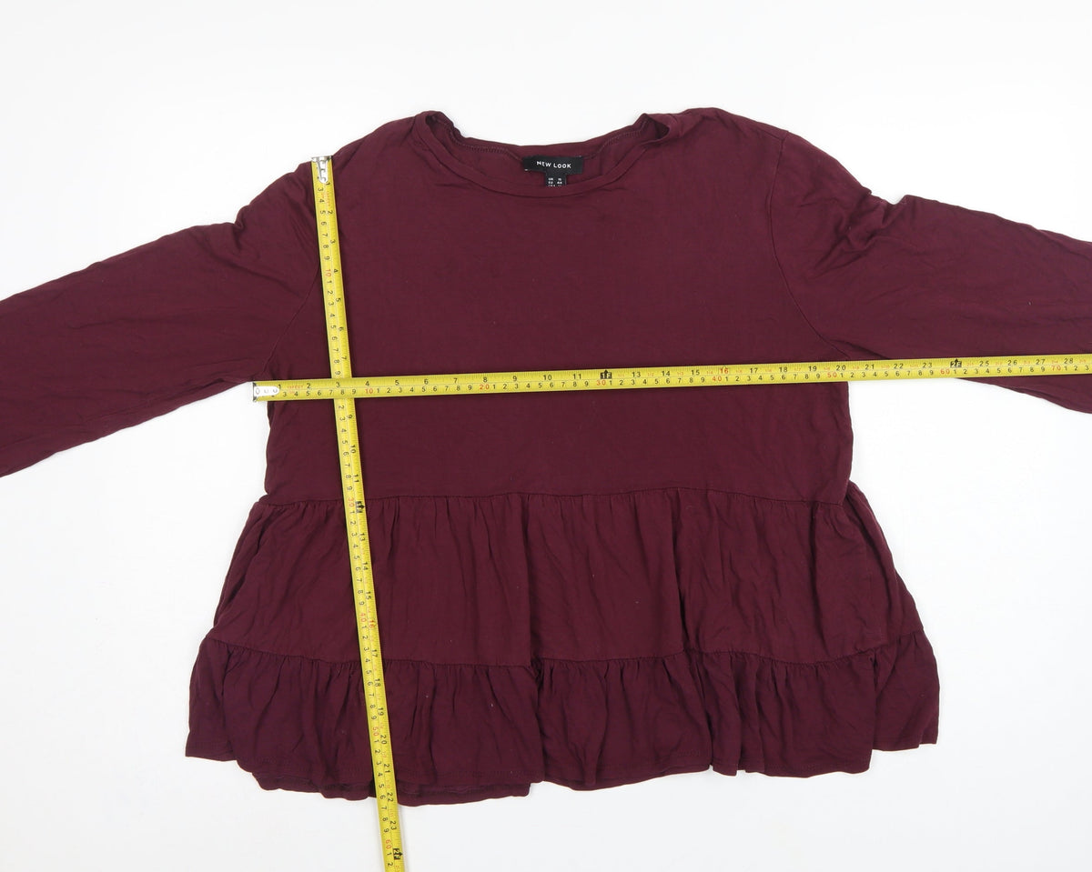 New Look Women Purple UK 16 Tiered Ruffle Tunic Blouse Long Sleeve