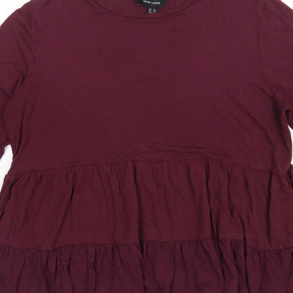 New Look Women Purple UK 16 Tiered Ruffle Tunic Blouse Long Sleeve