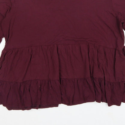 New Look Women Purple UK 16 Tiered Ruffle Tunic Blouse Long Sleeve