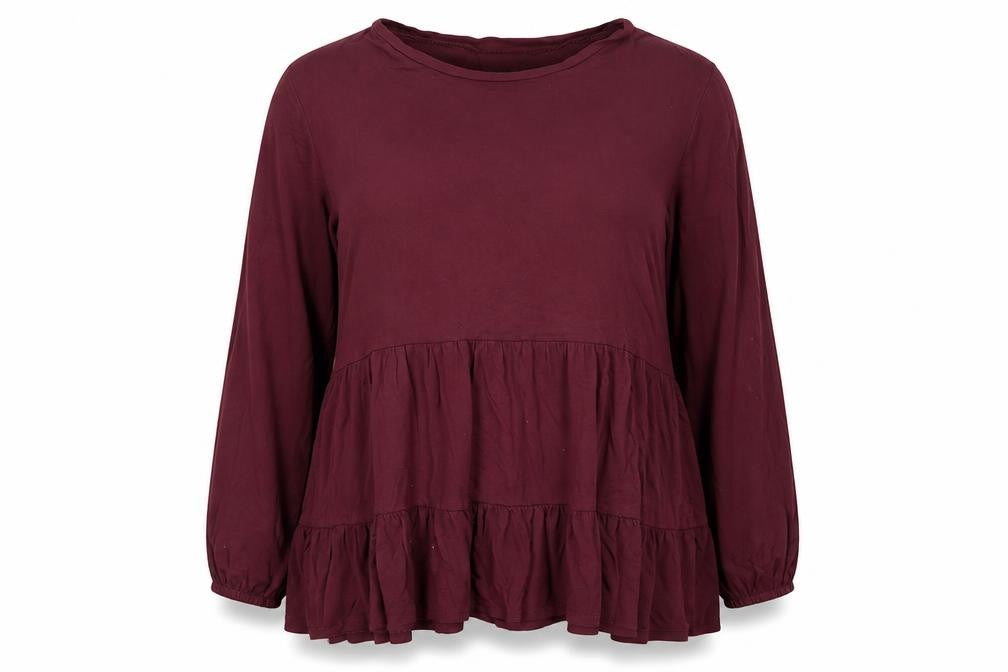 New Look Women Purple UK 16 Tiered Ruffle Tunic Blouse Long Sleeve