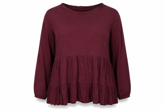 New Look Women Purple UK 16 Tiered Ruffle Tunic Blouse Long Sleeve