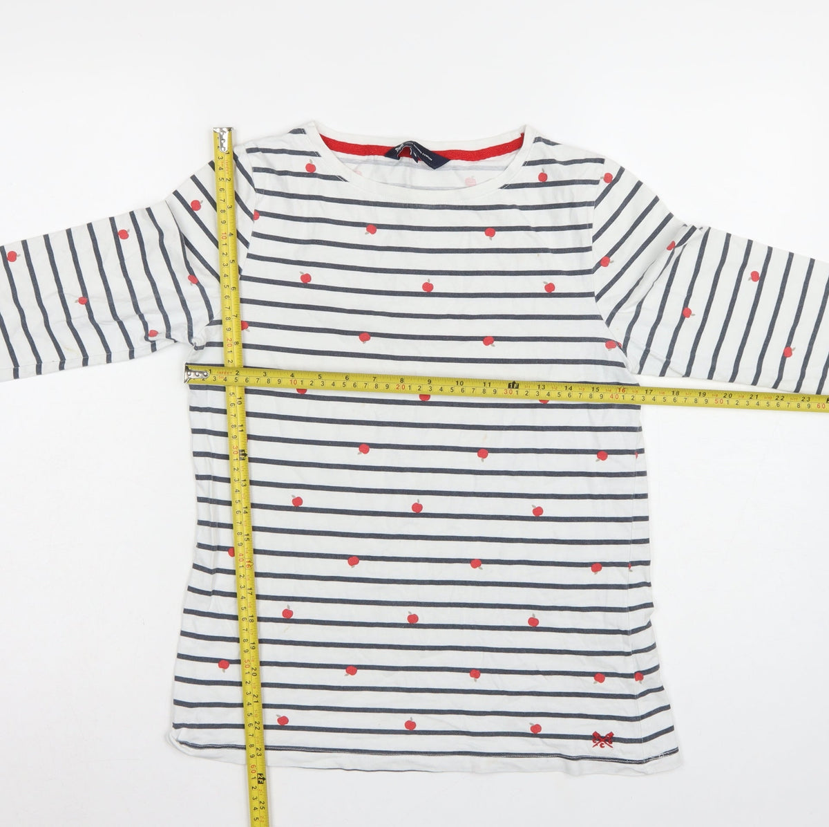 Crew Clothing Company Women’s White Stripe Apple Jersey Top UK 12
